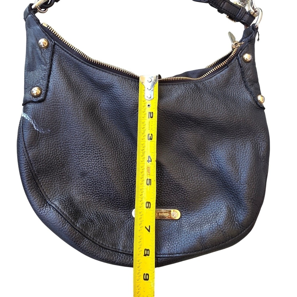 Michael Kors Black Pebbled Leather Studded Hobo Crossbody Bag Gold K3 - Picture 4 of 16